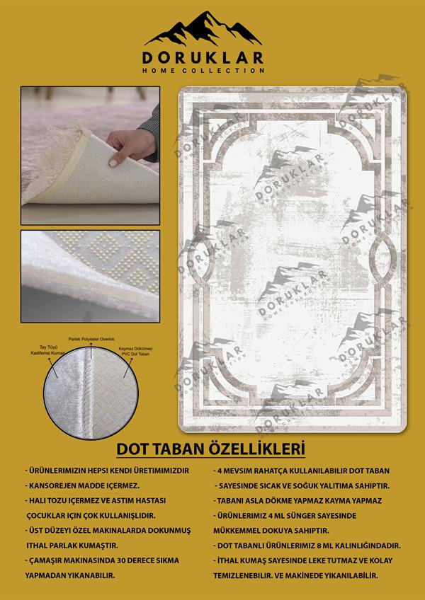 Kaymaz Taban Yıkanabilir Dijital Baskı Dekoratif Modern Desenli Dot Taban Halı Nova Serisi NV80