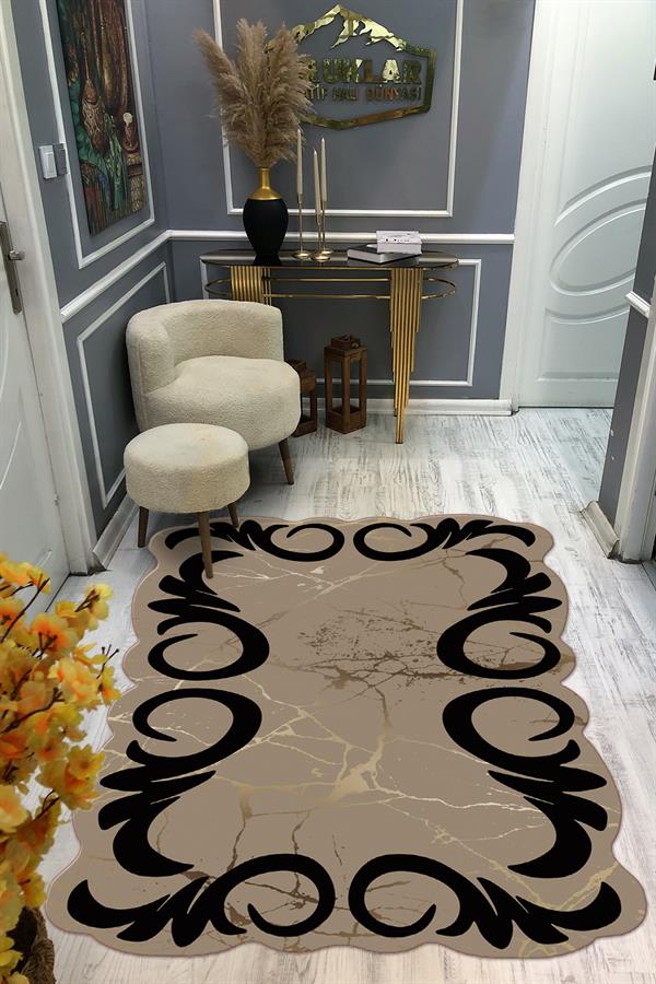 Kaymaz Taban Yıkanabilir Dijital Baskı Dekoratif Modern Desenli Elegance Serisi Lazer Kesim Dot Taban Halı ELG53