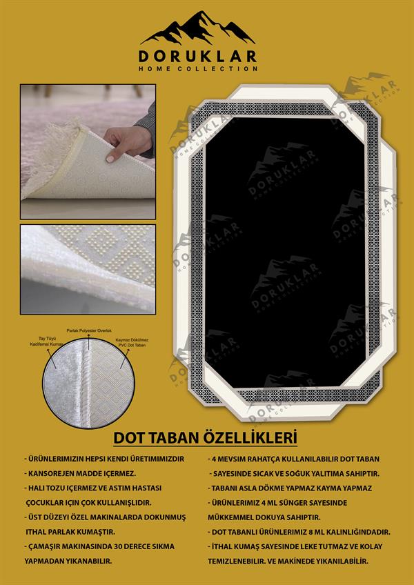 Kaymaz Taban Yıkanabilir Dijital Baskı Dekoratif Modern Desenli Elegance Serisi Lazer Kesim Dot Taban Halı ELG78
