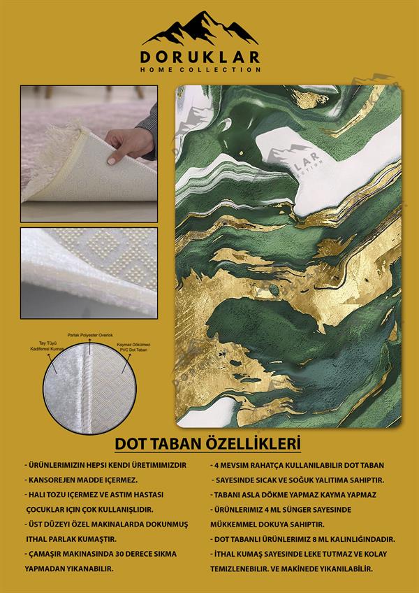 Kaymaz Taban Yıkanabilir Dijital Baskı Dekoratif Modern Desenli Dot Taban Halı Soft  Serisi SFT06