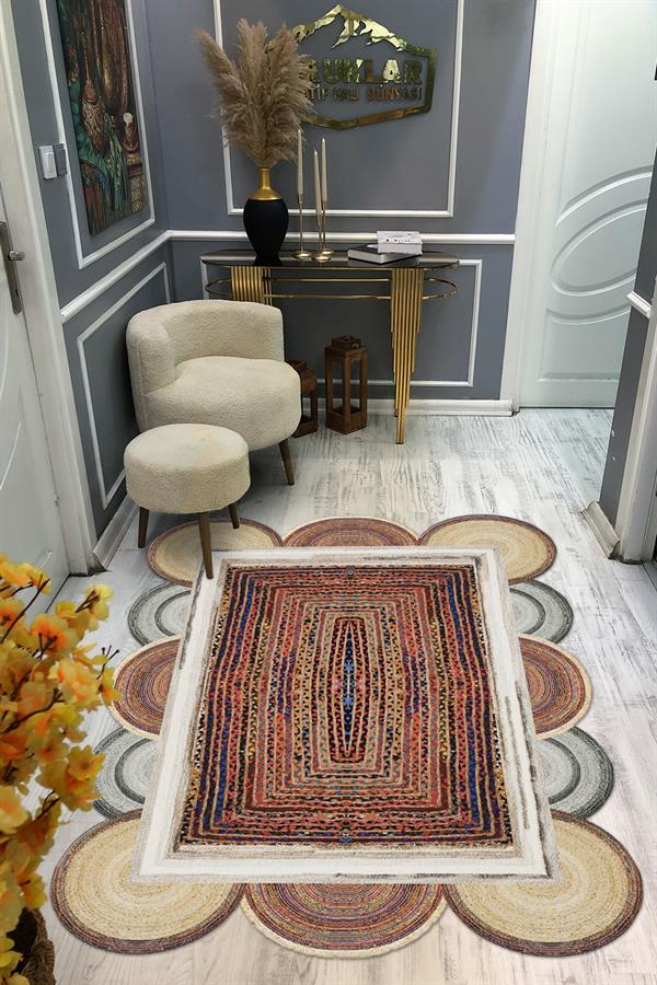 Kaymaz Taban Yıkanabilir Dijital Baskı Dekoratif Modern Desenli Elegance Serisi Lazer Kesim Dot Taban Halı ELG60