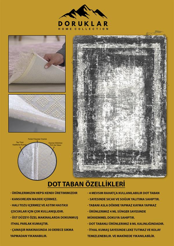 Kaymaz Taban Yıkanabilir Dijital Baskı Dekoratif Modern Desenli Dot Taban Halı Nova Serisi NV19
