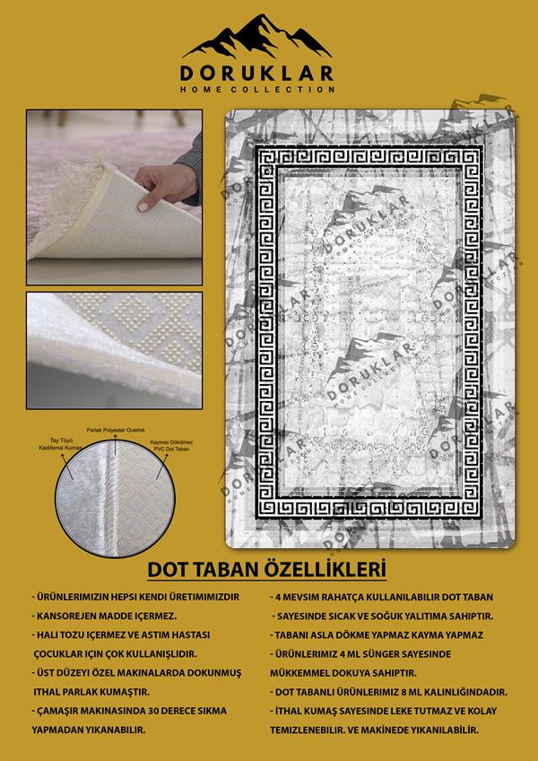 Kaymaz Taban Yıkanabilir Dijital Baskı Çerçeveli Desenli Halı
