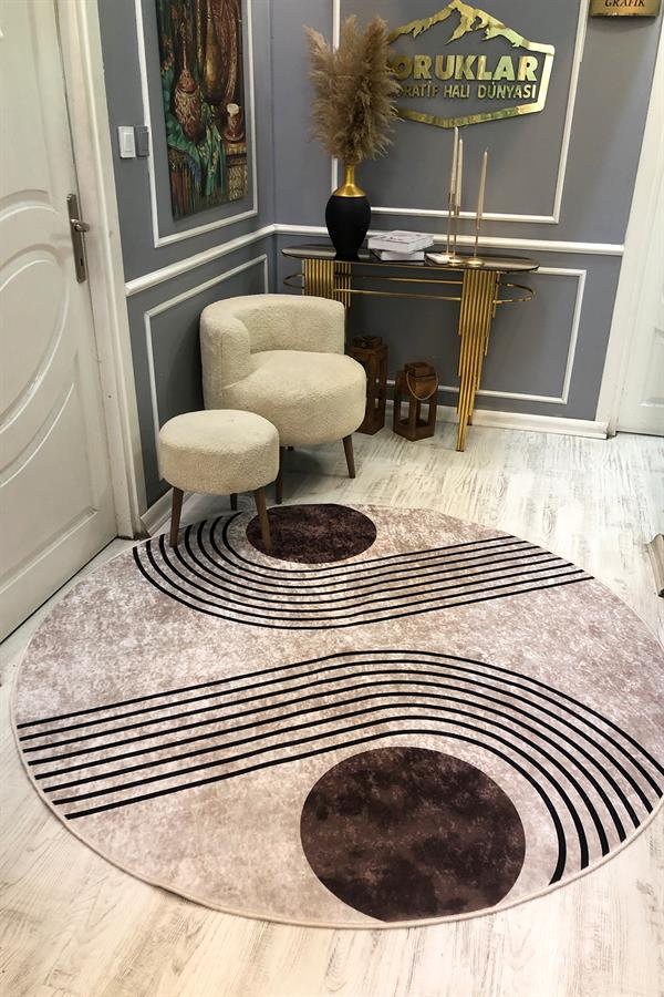 Kaymaz Taban Yıkanabilir Dijital Baskı Dekoratif Modern Desenli Yuvarlak Dot Taban Halı NH002