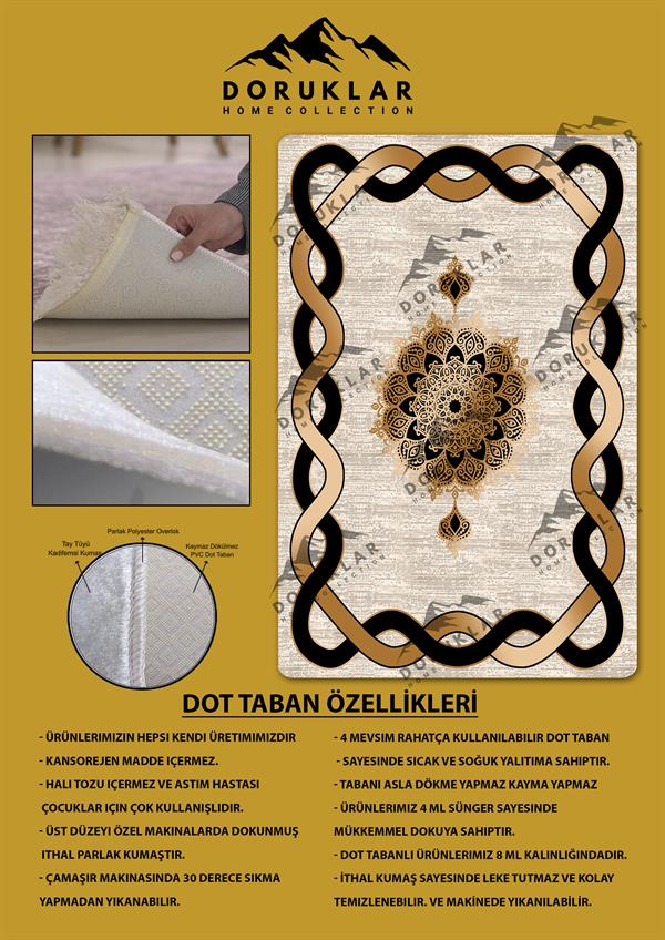 Kaymaz Taban Yıkanabilir Dijital Baskı Çizgili Ortası Desenli Halı