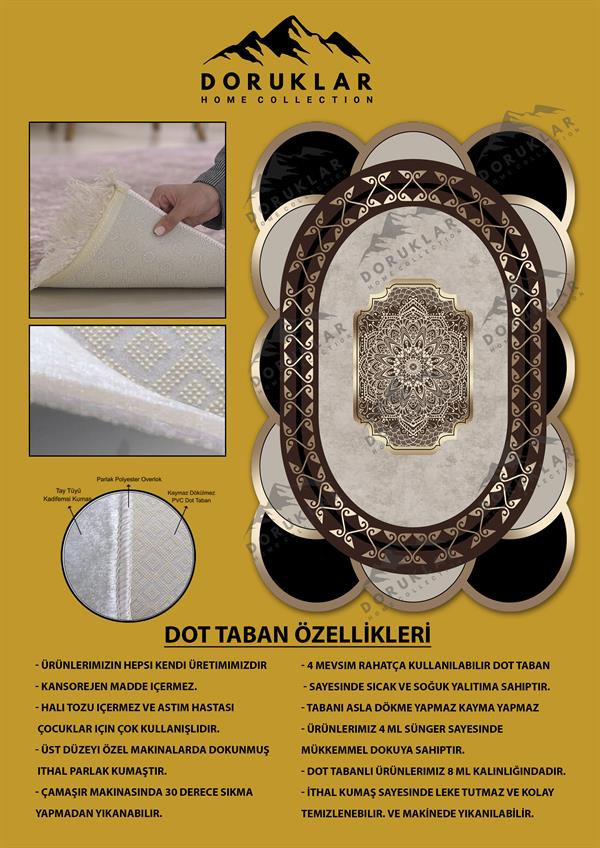 Kaymaz Taban Yıkanabilir Dijital Baskı Dekoratif Modern Desenli Elegance Serisi Lazer Kesim Dot Taban Halı ELG61
