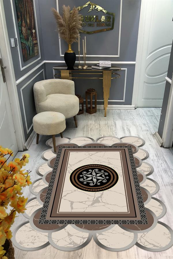 Kaymaz Taban Yıkanabilir Dijital Baskı Dekoratif Modern Desenli Elegance Serisi Lazer Kesim Dot Taban Halı ELG19