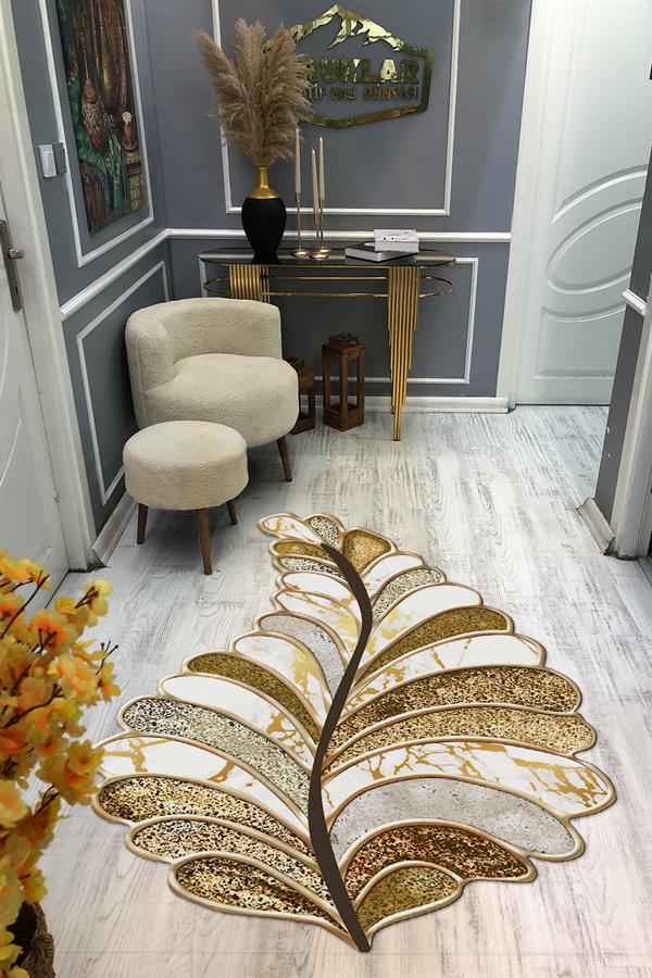 Kaymaz Taban Yıkanabilir Dijital Baskı Dekoratif Modern Desenli Elegance Serisi Lazer Kesim Dot Taban Halı ELG22