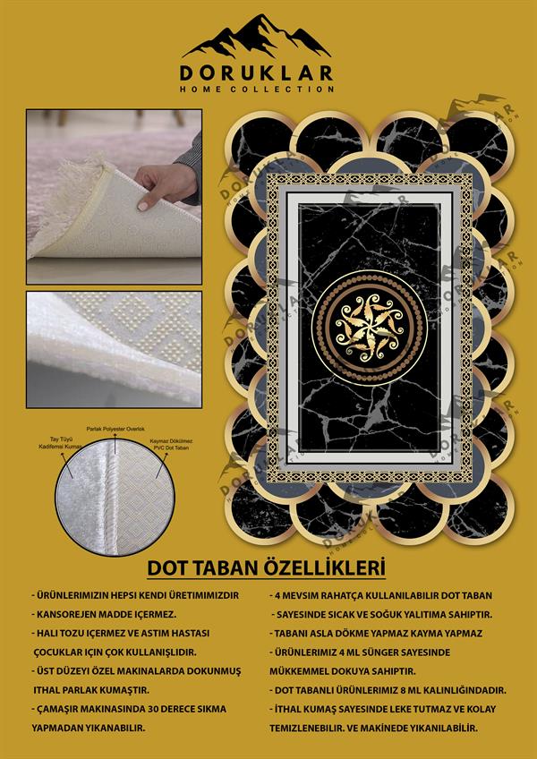 Kaymaz Taban Yıkanabilir Dijital Baskı Lazer Kesimli Modern Desenli Dot Taban Halı