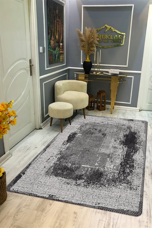 Kaymaz Taban Yıkanabilir Dijital Baskı Eskitme Desenli Salon Halısı