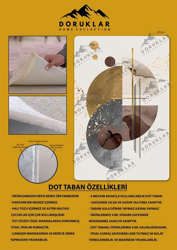 Kaymaz Taban Yıkanabilir Dijital Baskı Dekoratif Modern Desenli Dot Taban Halı Soft  Serisi SFT29