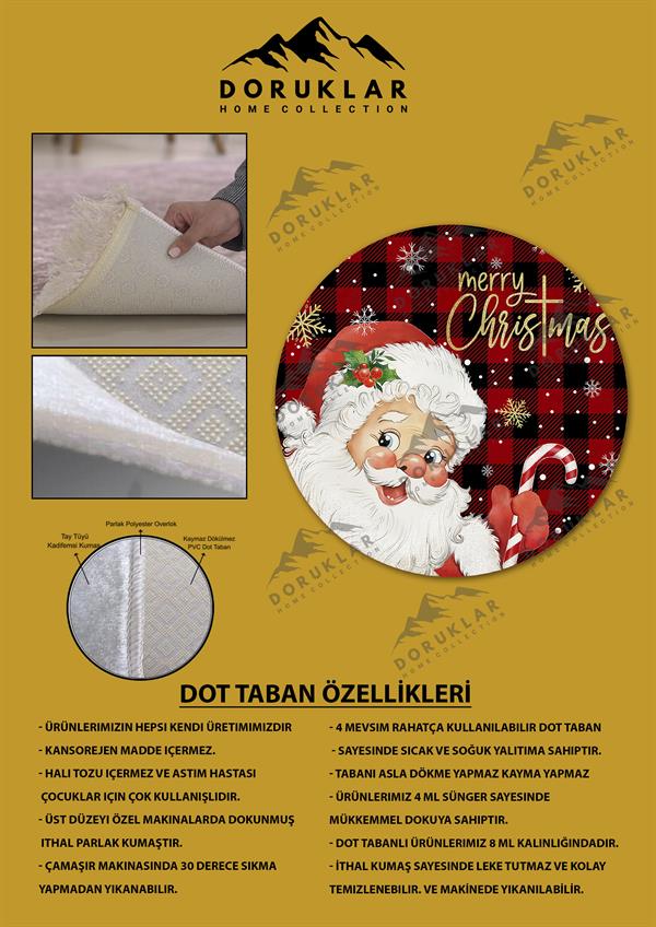 Kaymaz Taban Yıkanabilir Dijital Baskı Yılbaşı Desenli Dot Taban Halı