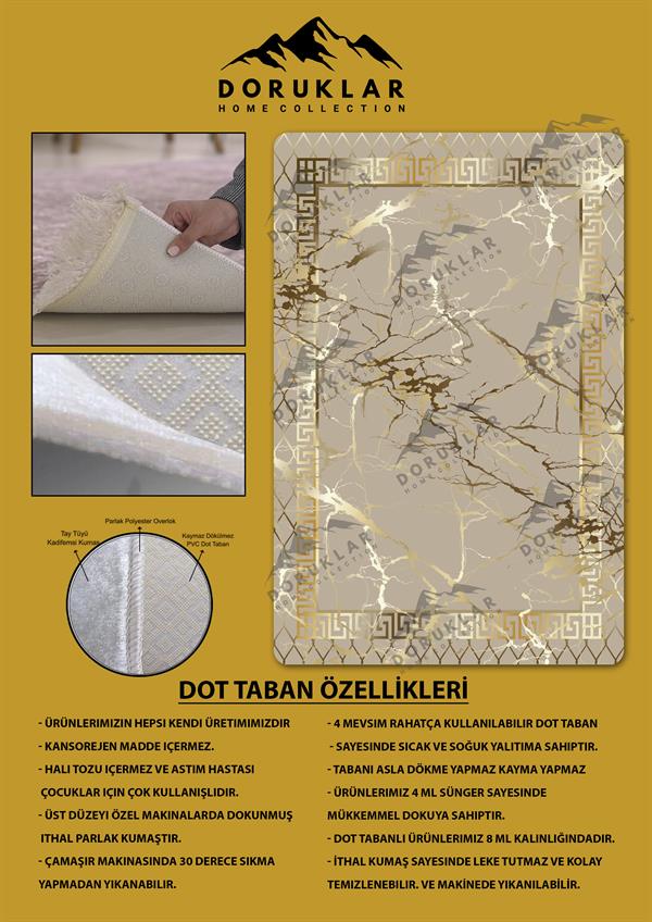 Kaymaz Taban Yıkanabilir Dijital Baskı Dekoratif Modern Desenli Dot Taban Halı Nova Serisi NV30