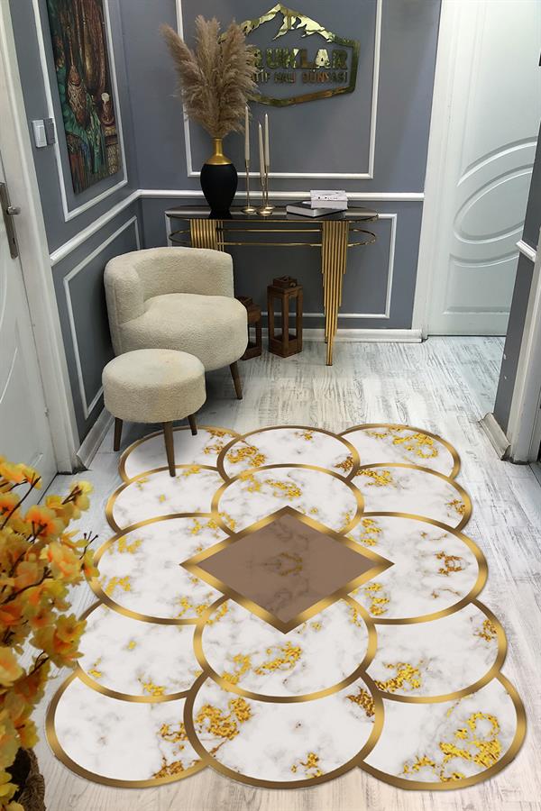 Kaymaz Taban Yıkanabilir Dijital Baskı Dekoratif Modern Desenli Elegance Serisi Lazer Kesim Dot Taban Halı ELG65