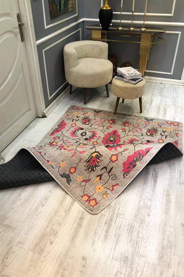 Kaymaz Taban Yıkanabilir Dijital Baskı Dekoratif Hasır Desenli Dot Taban Halı NH001