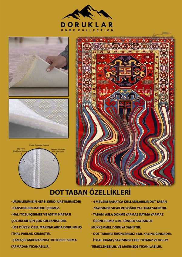 Kaymaz Taban Yıkanabilir Dijital Baskı Dekoratif Modern Desenli Lux Serisi Dot Taban Halı L01