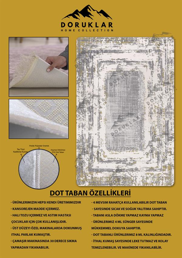 Kaymaz Taban Yıkanabilir Dijital Baskı Dekoratif Modern Desenli Dot Taban Halı Nova Serisi NV20