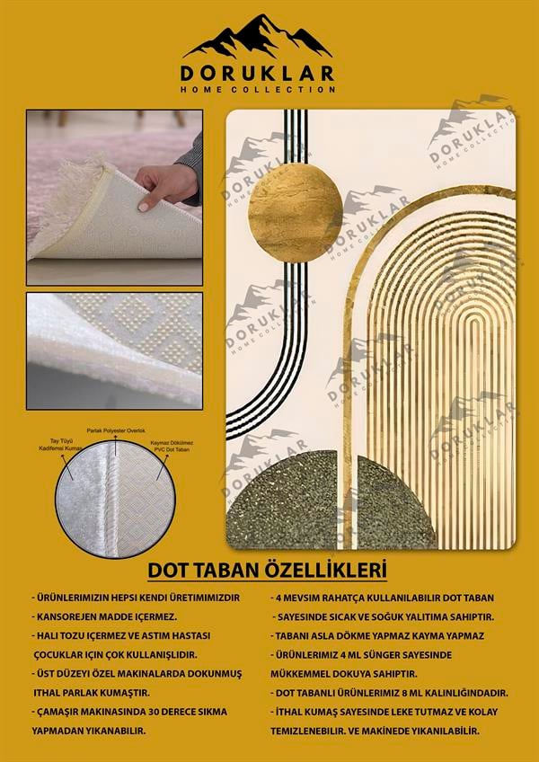 Kaymaz Taban Yıkanabilir Dijital Baskı Dekoratif Modern Desenli Dot Taban Halı Soft  Serisi SFT25