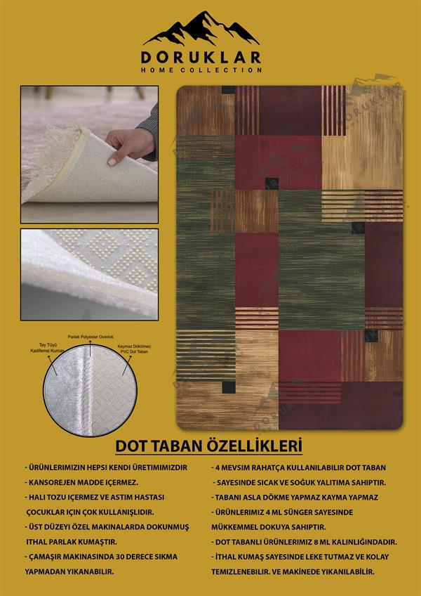 Kaymaz Taban Yıkanabilir Dijital Baskı Dekoratif Modern Desenli Dora Serisi Dot Taban Halı DR16