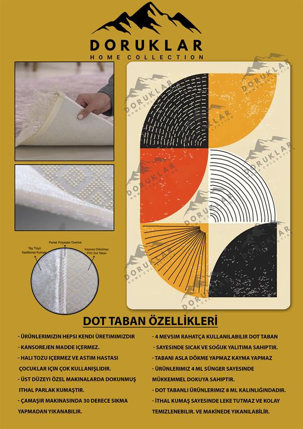 Kaymaz Taban Yıkanabilir Dijital Baskı Dekoratif Modern Desenli Marry Serisi Dot Taban Halı MRY11