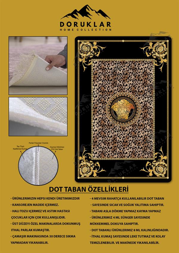 Kaymaz Taban Yıkanabilir Dijital Baskı Dekoratif Modern Desenli Lux Serisi Dot Taban Halı L12