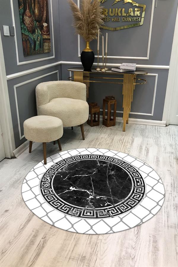 Kaymaz Taban Yıkanabilir Dijital Baskı Dekoratif Modern Desenli Yuvarlak Dot Taban Halı