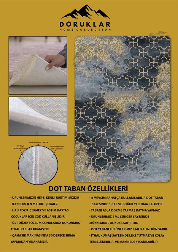 Kaymaz Taban Yıkanabilir Dijital Baskı Dekoratif Modern Desenli Dot Taban Halı Soft  Serisi SFT36