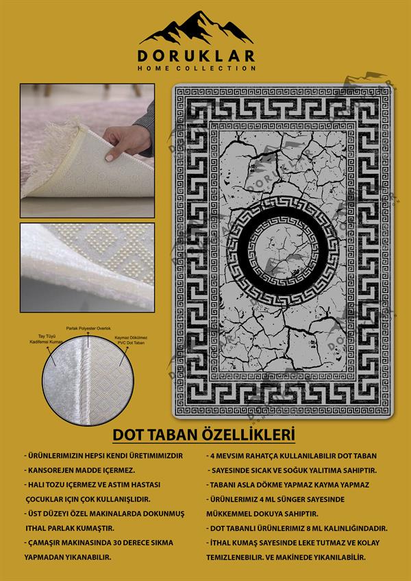 Kaymaz Taban Yıkanabilir Dijital Baskı Çerçeveli Mermer Desenli Halı
