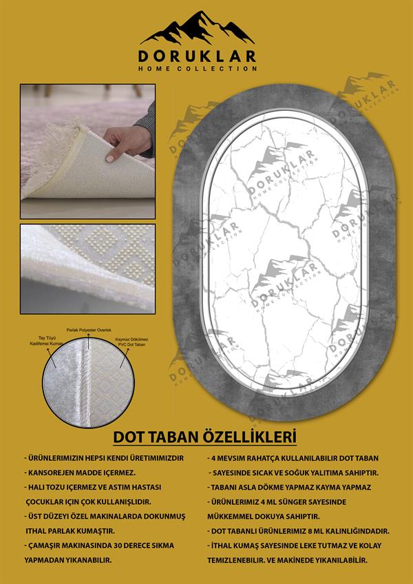 Kaymaz Taban Yıkanabilir Dijital Baskı Oval Kesim Dekoratif Modern Desenli Dot Taban Halı OVAL011