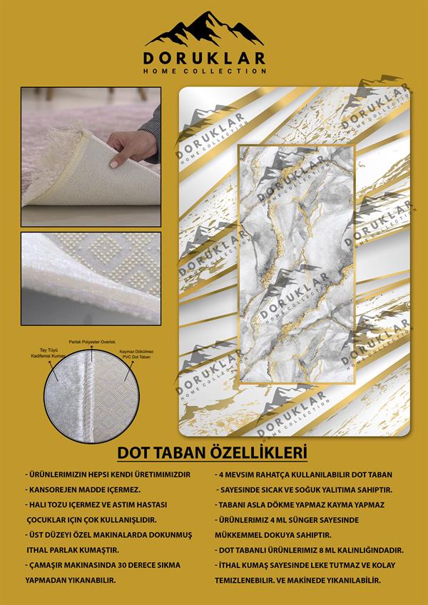 Kaymaz Taban Yıkanabilir Dijital Baskı Gold Mermer Desenli Halı