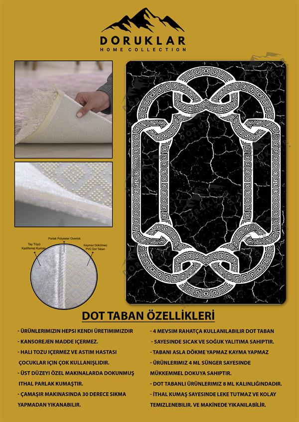 Kaymaz Taban Yıkanabilir Dijital Baskı Dekoratif Modern Desenli Dot Taban Halı Nova Serisi NV64