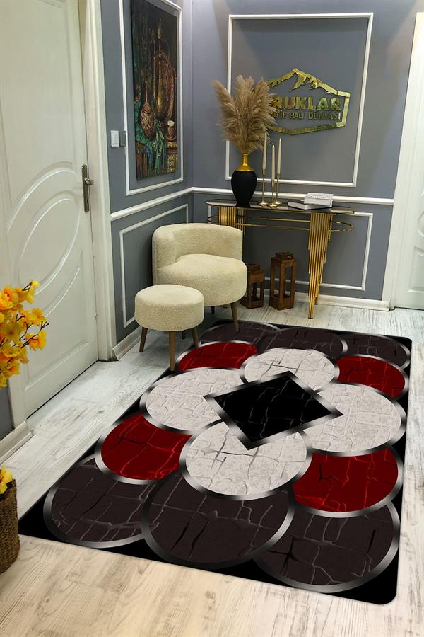Kaymaz Taban Yıkanabilir Dijital Baskı Geometrik Desenli Halı
