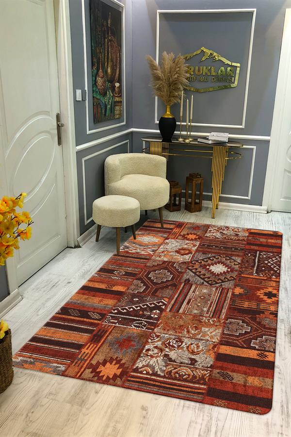 Kaymaz Taban Yıkanabilir Dijital Baskı Dekoratif Modern Desenli Dot Taban Halı Nova Serisi NV11
