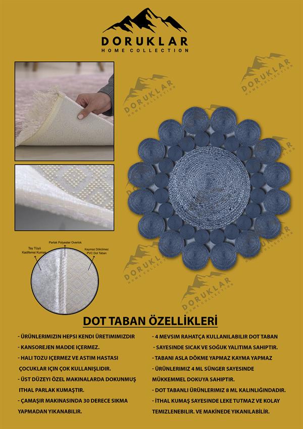 Kaymaz Taban Yıkanabilir Dijital Baskı Lazer Kesim Jüt Görünüm Hasır Desenli Dot Taban Halı