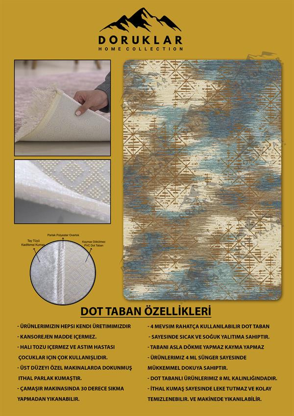 Kaymaz Taban Yıkanabilir Dijital Baskı Dekoratif Modern Desenli Dot Taban Halı Soft  Serisi SFT35