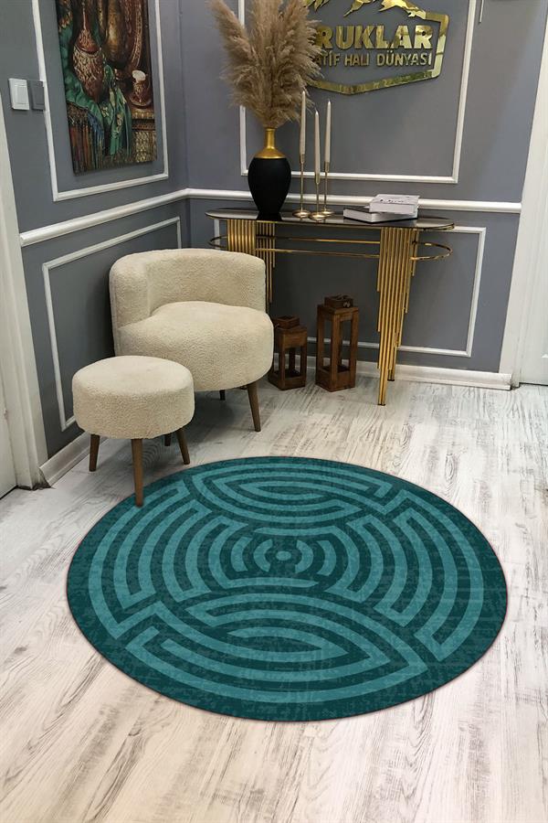 Kaymaz Taban Yıkanabilir Dijital Baskı Dekoratif Modern Desenli Maze Serisi Dot Taban Halı MZ06