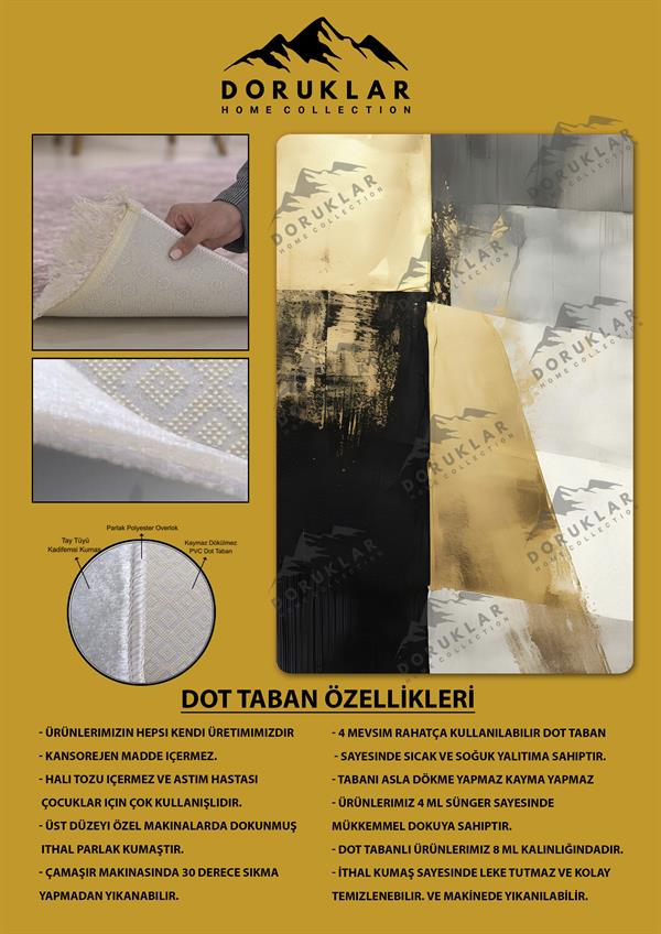 Kaymaz Taban Yıkanabilir Dijital Baskı Dekoratif Modern Desenli Dot Taban Halı Soft  Serisi SFT03