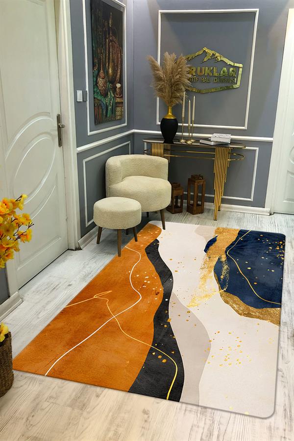 Kaymaz Taban Yıkanabilir Dijital Baskı Dekoratif Modern Desenli Dot Taban Halı Soft  Serisi SFT14