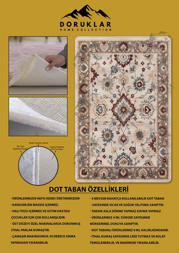 Kaymaz Taban Yıkanabilir Dijital Baskı Dekoratif Modern Desenli Dora Serisi Dot Taban Halı DR24
