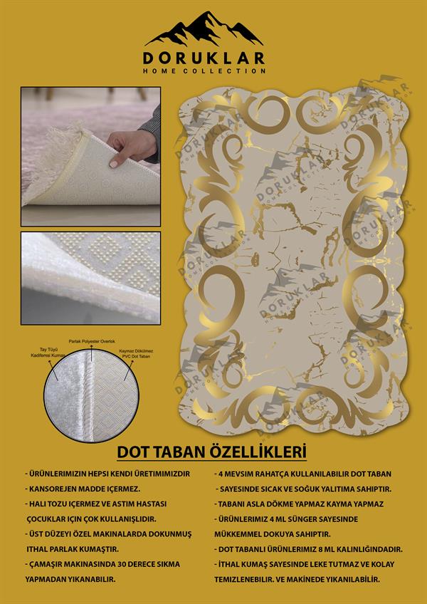 Kaymaz Taban Yıkanabilir Dijital Baskı Dekoratif Modern Desenli Elegance Serisi Lazer Kesim Dot Taban Halı ELG54