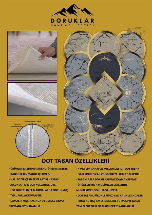 Kaymaz Taban Yıkanabilir Dijital Baskı Dekoratif Modern Desenli Elegance Serisi Lazer Kesim Dot Taban Halı ELG64