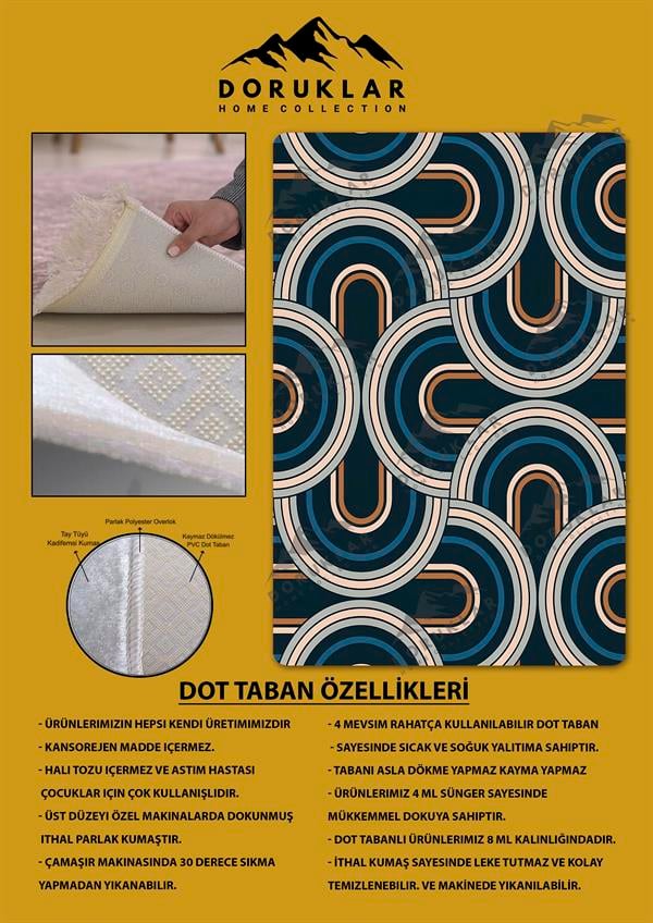 Kaymaz Taban Yıkanabilir Dijital Baskı Dekoratif Modern Desenli Dot Taban Halı Soft  Serisi SFT18