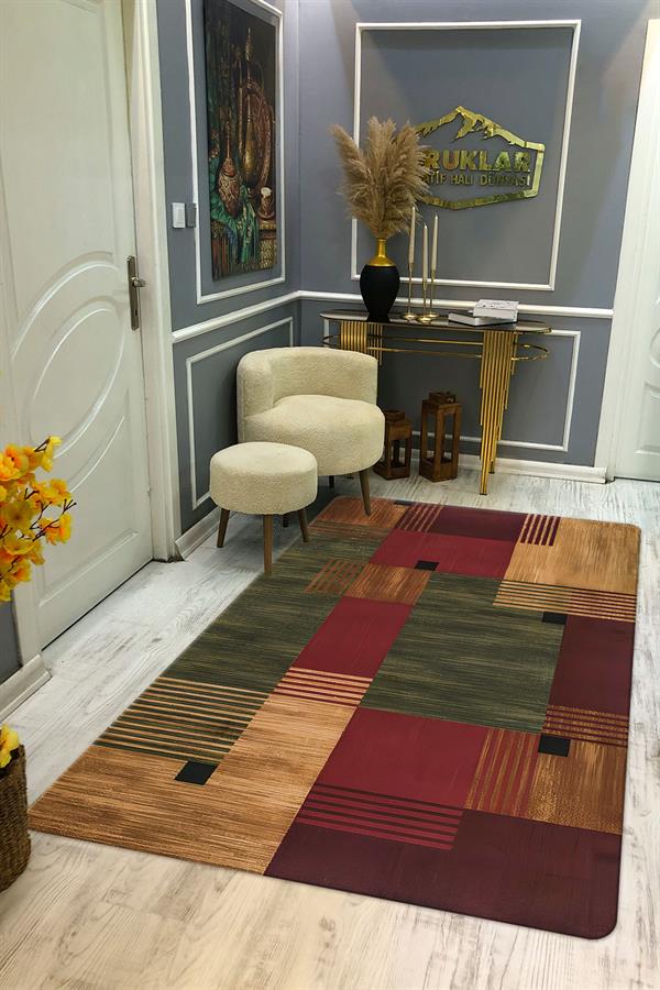 Kaymaz Taban Yıkanabilir Dijital Baskı Dekoratif Modern Desenli Dora Serisi Dot Taban Halı DR16