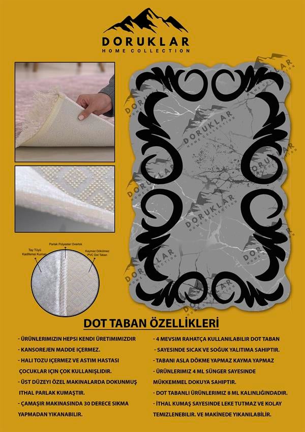 Kaymaz Taban Yıkanabilir Dijital Baskı Lazer Kesimli Kuğu Desenli Dot Taban Halı