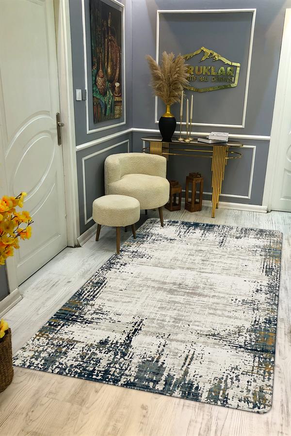 Kaymaz Taban Yıkanabilir Dijital Baskı Eskitme Desenli Salon Halısı