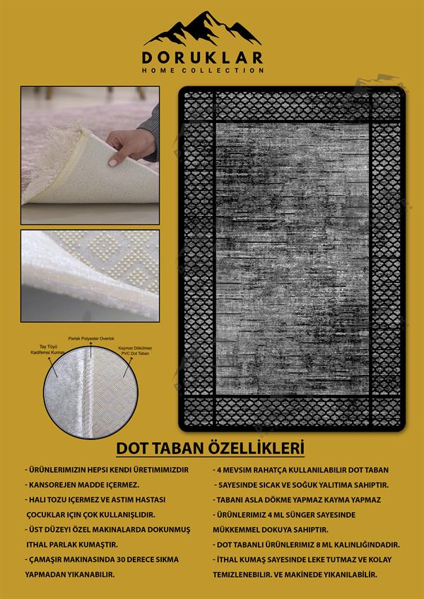 Kaymaz Taban Yıkanabilir Dijital Baskı Dekoratif Modern Desenli Dot Taban Halı Nova Serisi NV72