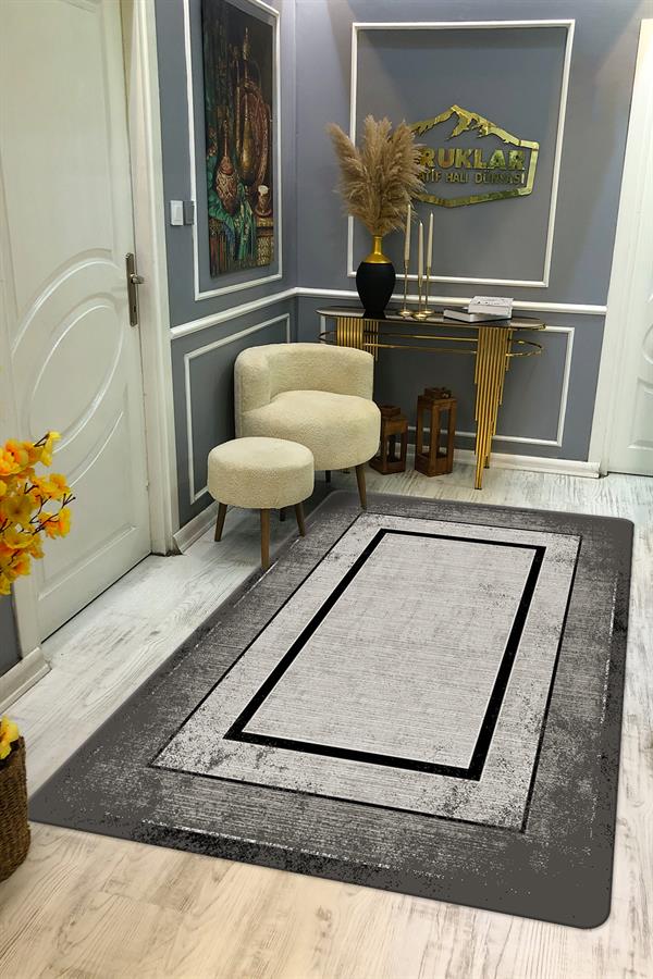Kaymaz Taban Yıkanabilir Dijital Baskı Eskitme Desenli Salon Halısı