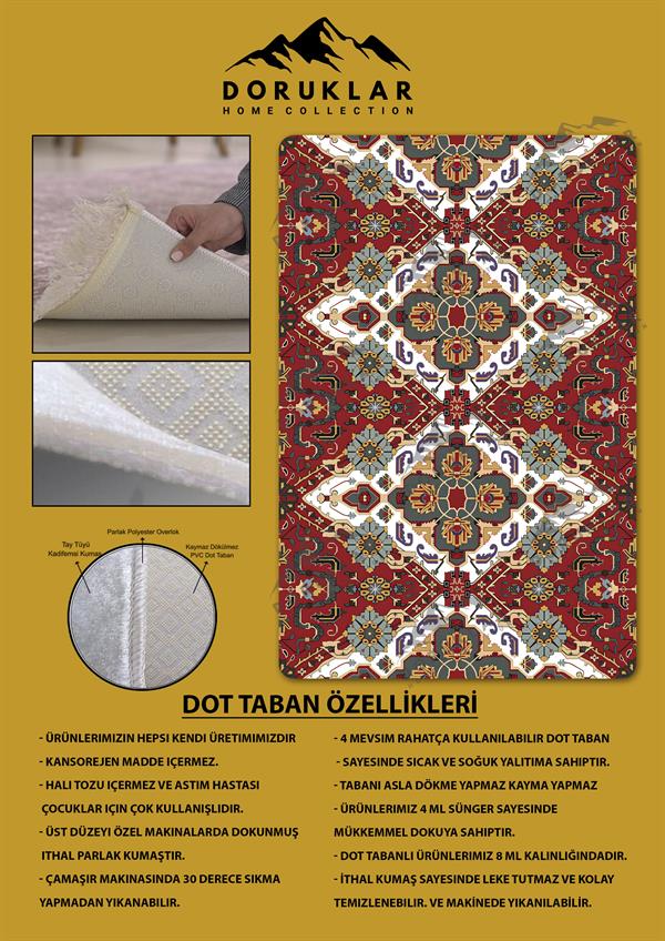 Kaymaz Taban Yıkanabilir Dijital Baskı Dekoratif Modern Desenli Dot Taban Halı Nes V2 Serisi NES022
