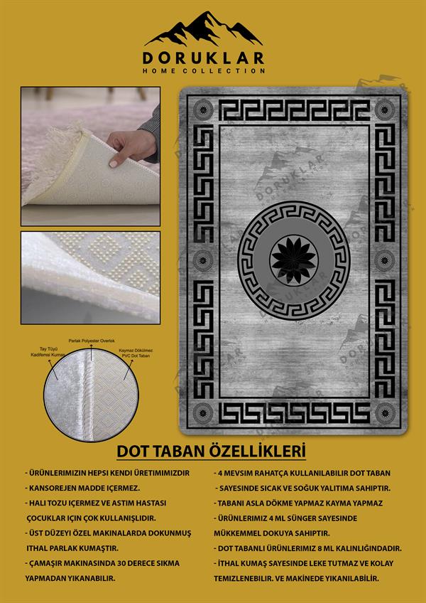 Kaymaz Taban Yıkanabilir Dijital Baskı Dekoratif Modern Desenli Dot Taban Halı Nova Serisi NV93
