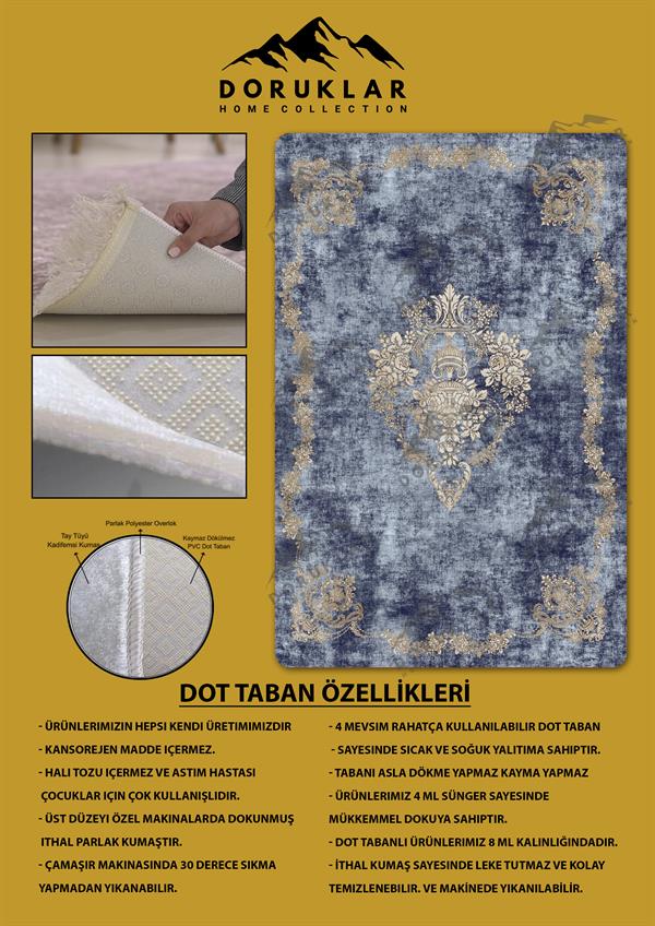 Kaymaz Taban Yıkanabilir Dijital Baskı Eskitme Desenli Salon Halısı